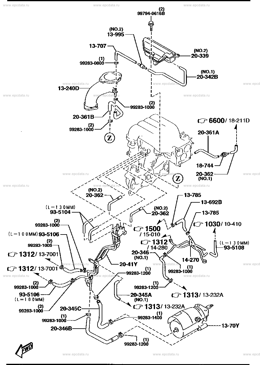 Emission control system for Mazda RX-7 FD, 3 generation 10.1997 - 12. ...