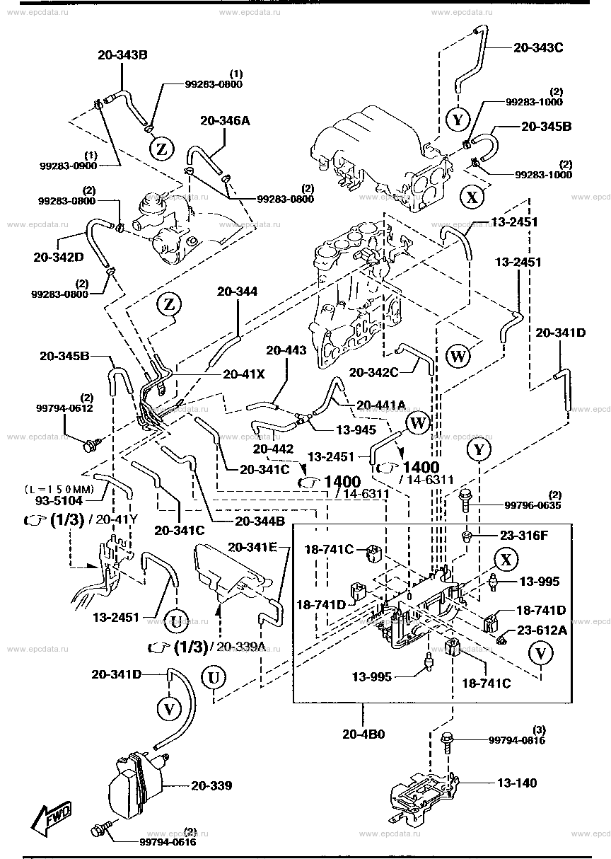 Emission control system for Mazda RX-7 FD, 3 generation, restyling 01. ...