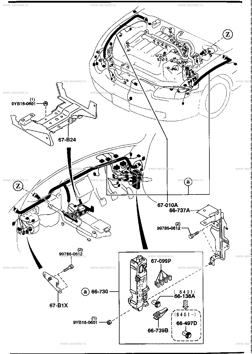 Front & rear wire harness for Mazda Capella GW, 7 generation 11.1997 ...