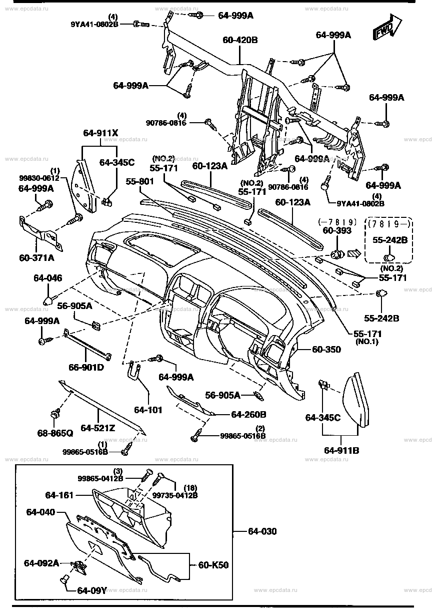 Dashboard, crash pad & glove box for Mazda Capella GW, 7 generation 11. ...