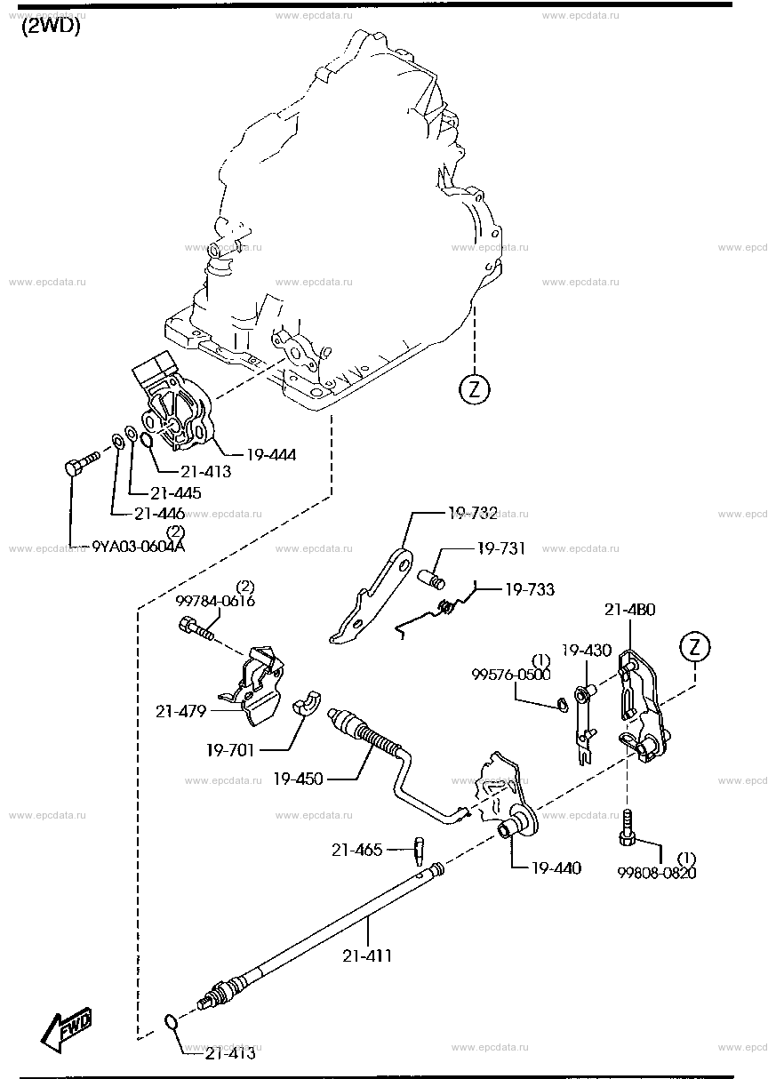 Automatic transmission manual linkage system (4-speed) (2WD)