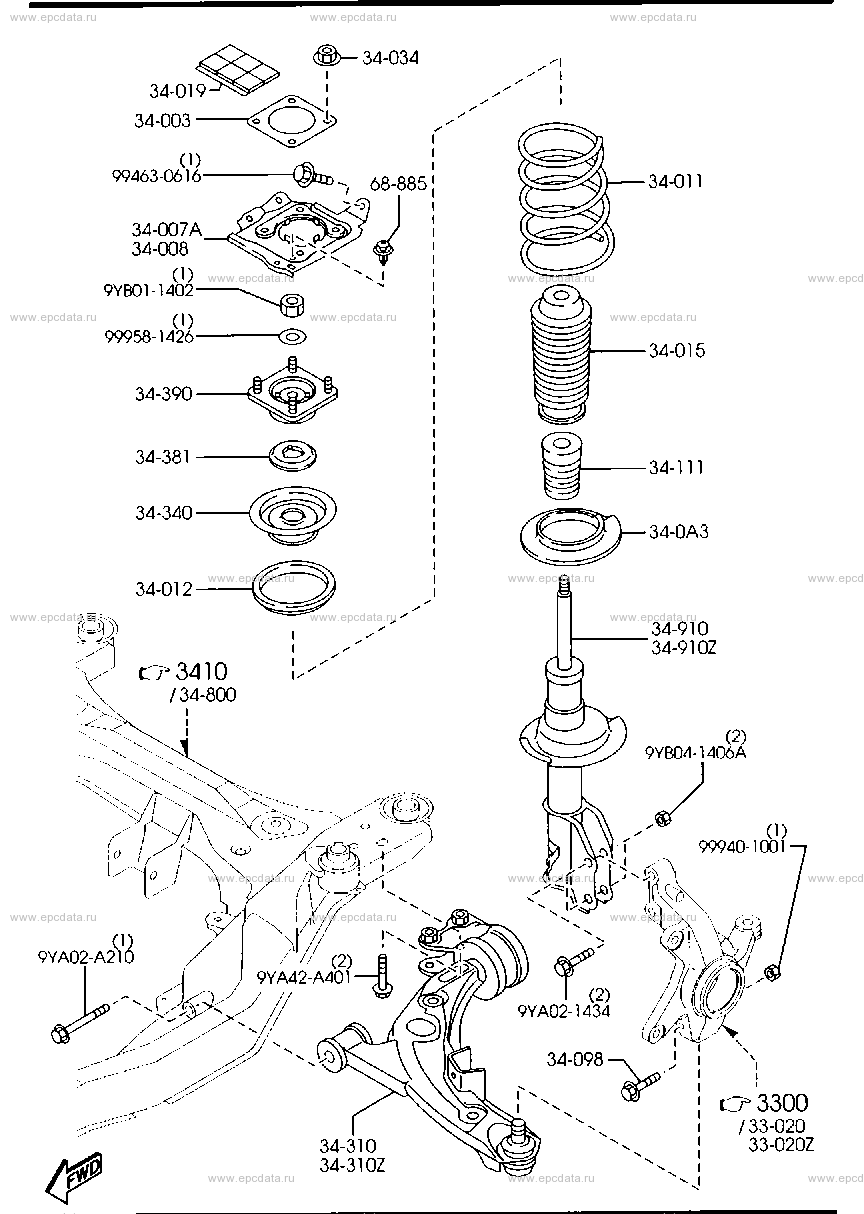 Front suspension mechanism for Mazda MPV LY, 3 generation 02.2006