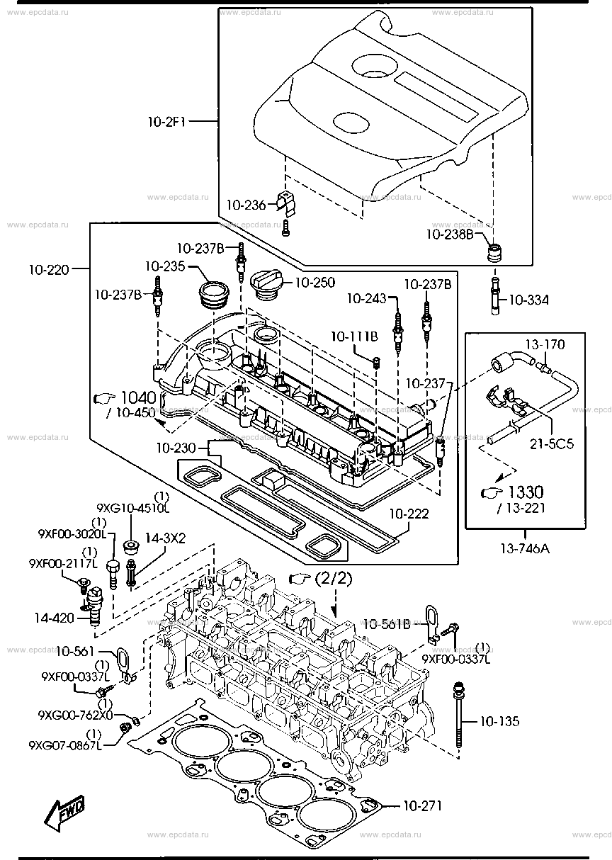 Cylinder head & cover for Mazda MPV LY, 3 generation 02.2006 - 12.2007 ...