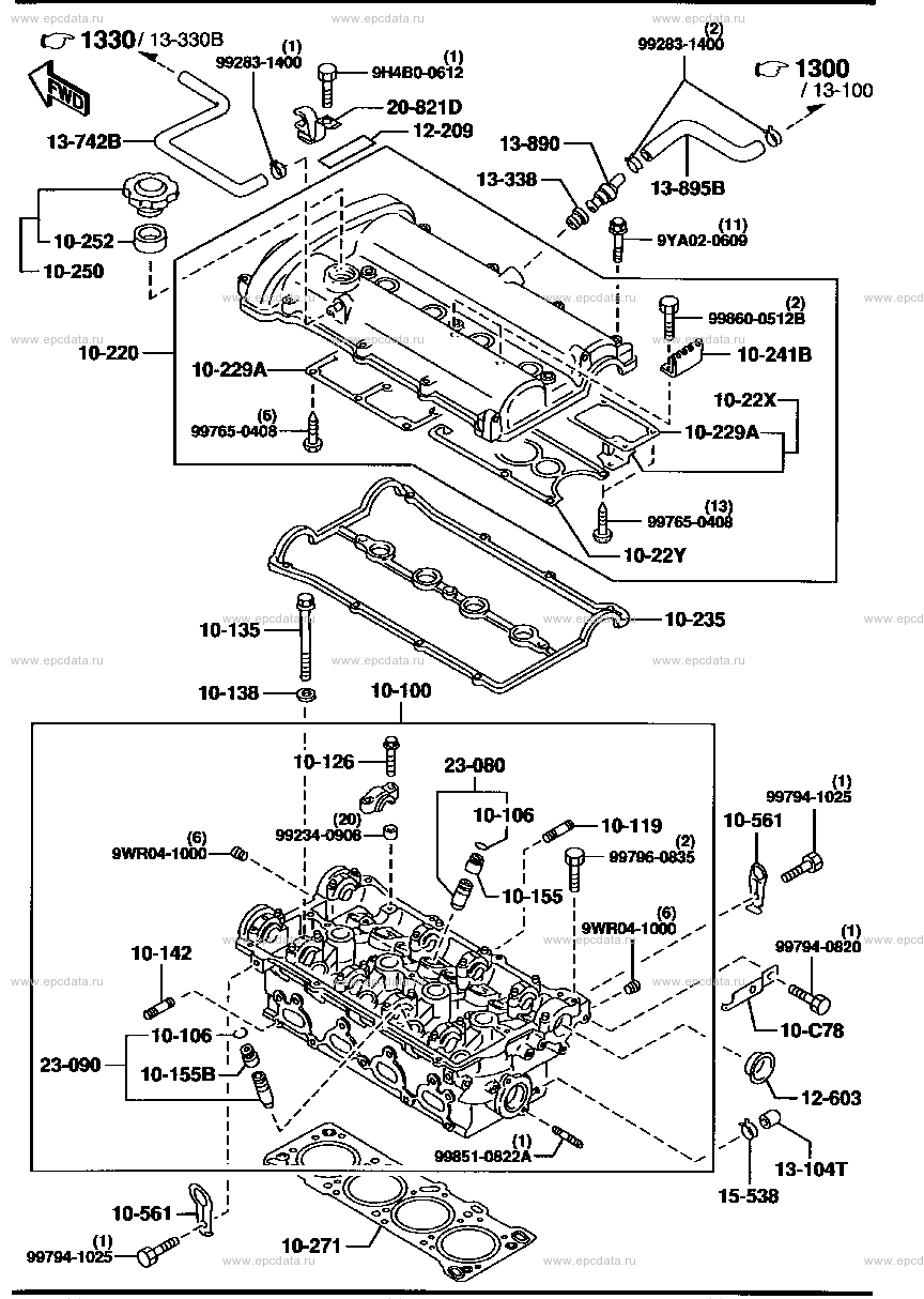 Cylinder head & cover for Mazda Roadster NB, 2 generation 01.1998 - 06. ...