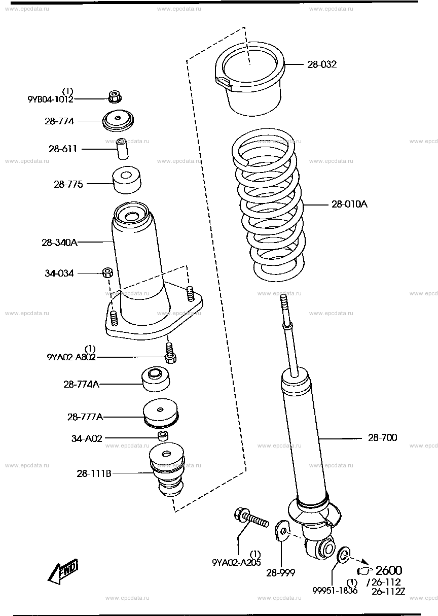 Rear suspension mechanism for Mazda Roadster NC, 3 generation 08.2005 ...