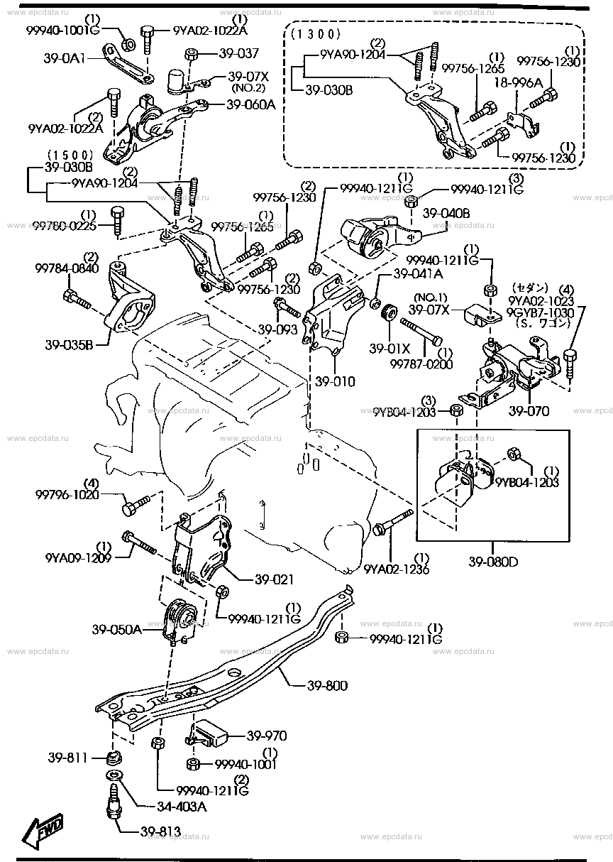 Engine & transmission mounting (MT) (2WD)(1300CC & 1500CC)