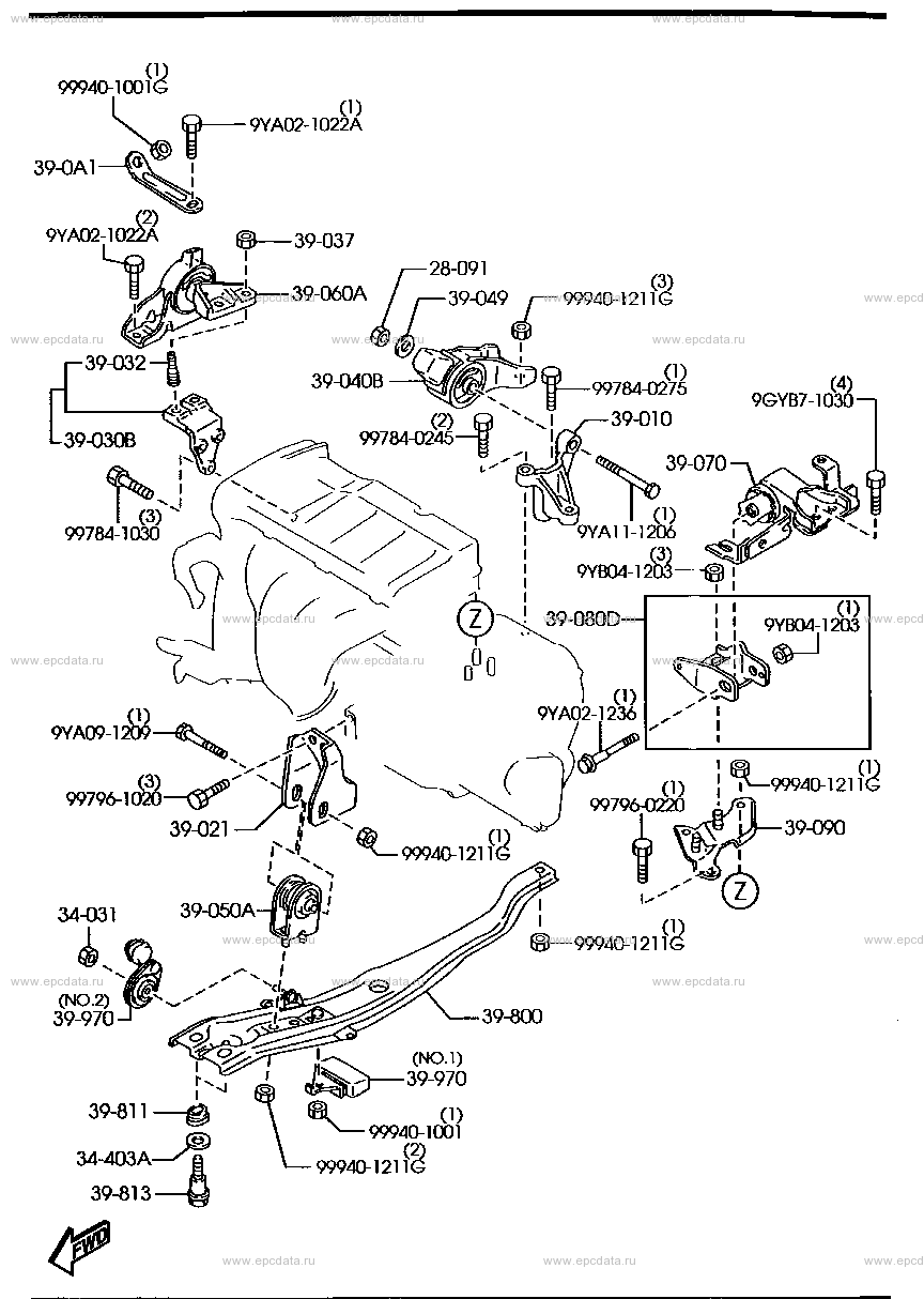 Engine & transmission mounting (MT) (4WD)(2000CC)