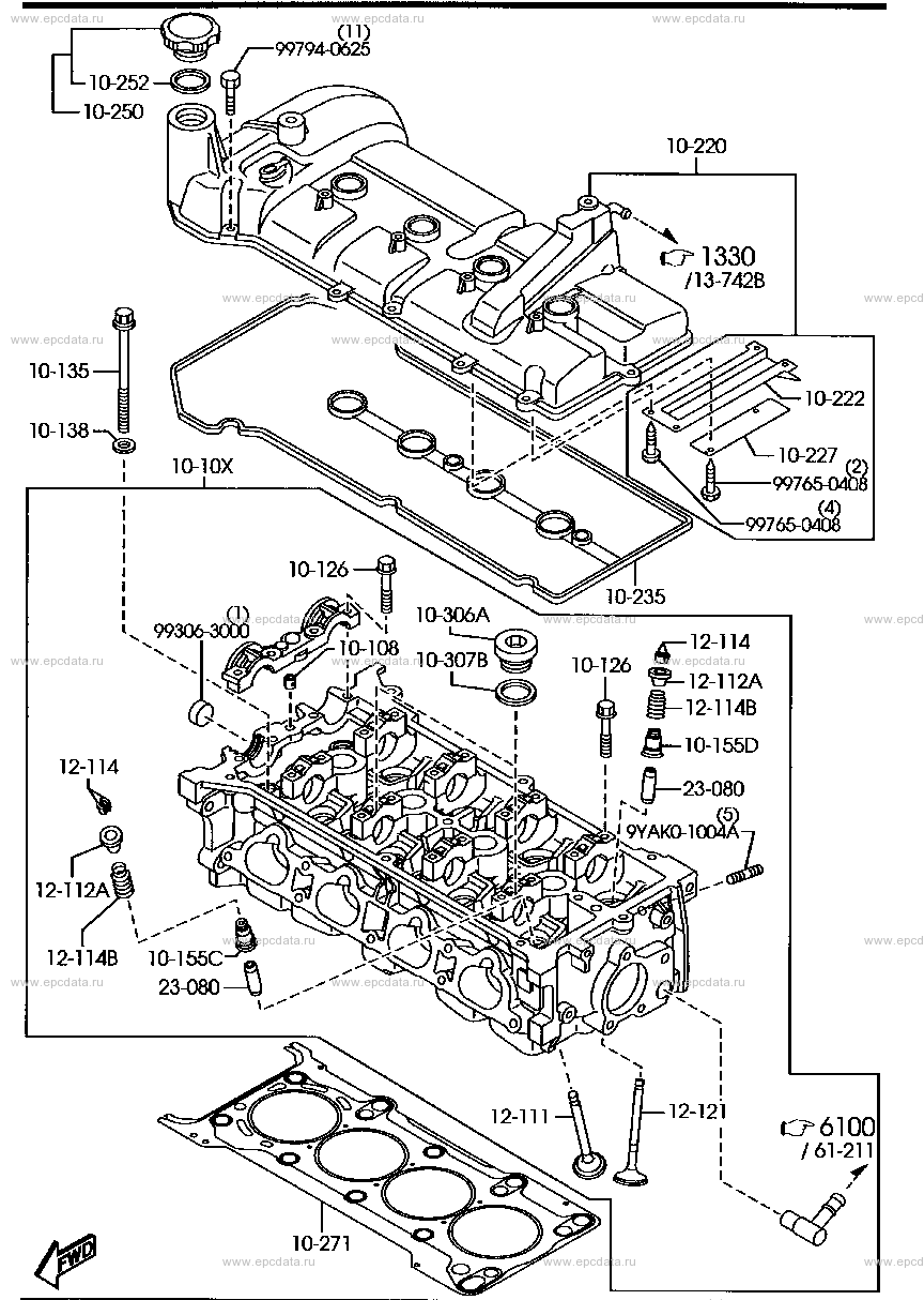 Cylinder head & cover for Mazda Verisa DC, 1 generation 06.2004 - 07. ...