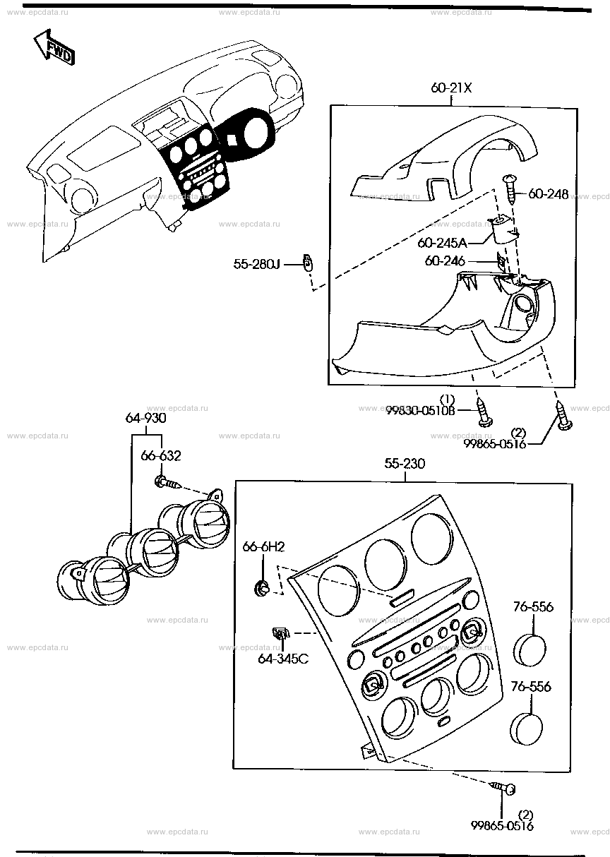 Dashboard equipment for Mazda Atenza GG, 1 generation 05.2002 - 05.2005 ...