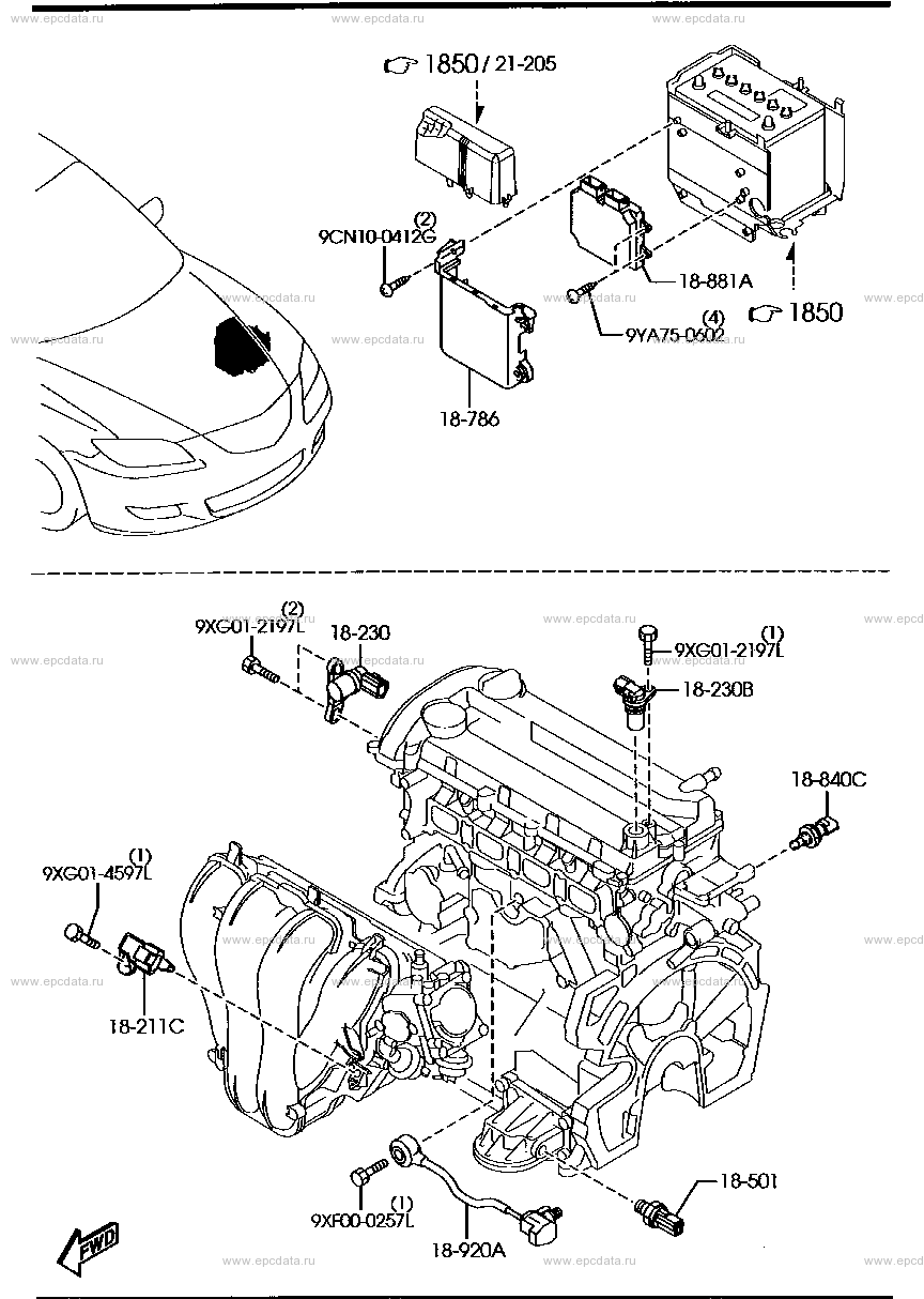 Engine switch & relay (2000cc & 2300cc)(non-turbo) for Mazda Axela