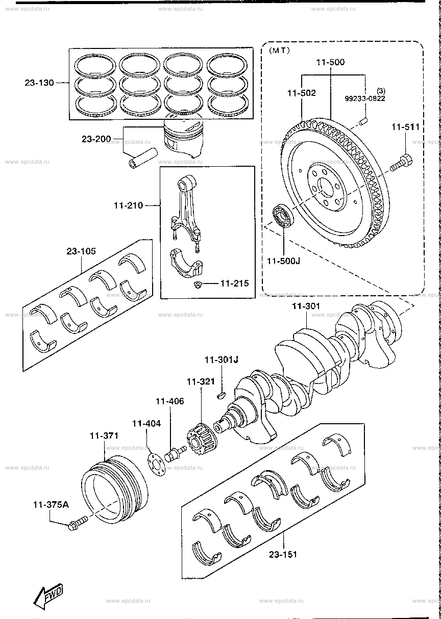 Piston, crankshaft and flywheel (gasoline & LPG)(2000CC)