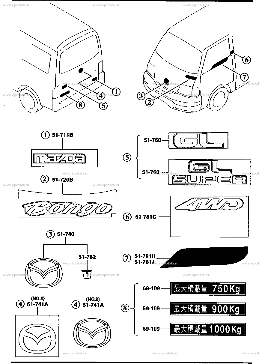 Ornament for Mazda Bongo SK, 4 generation 06.1999 - present 