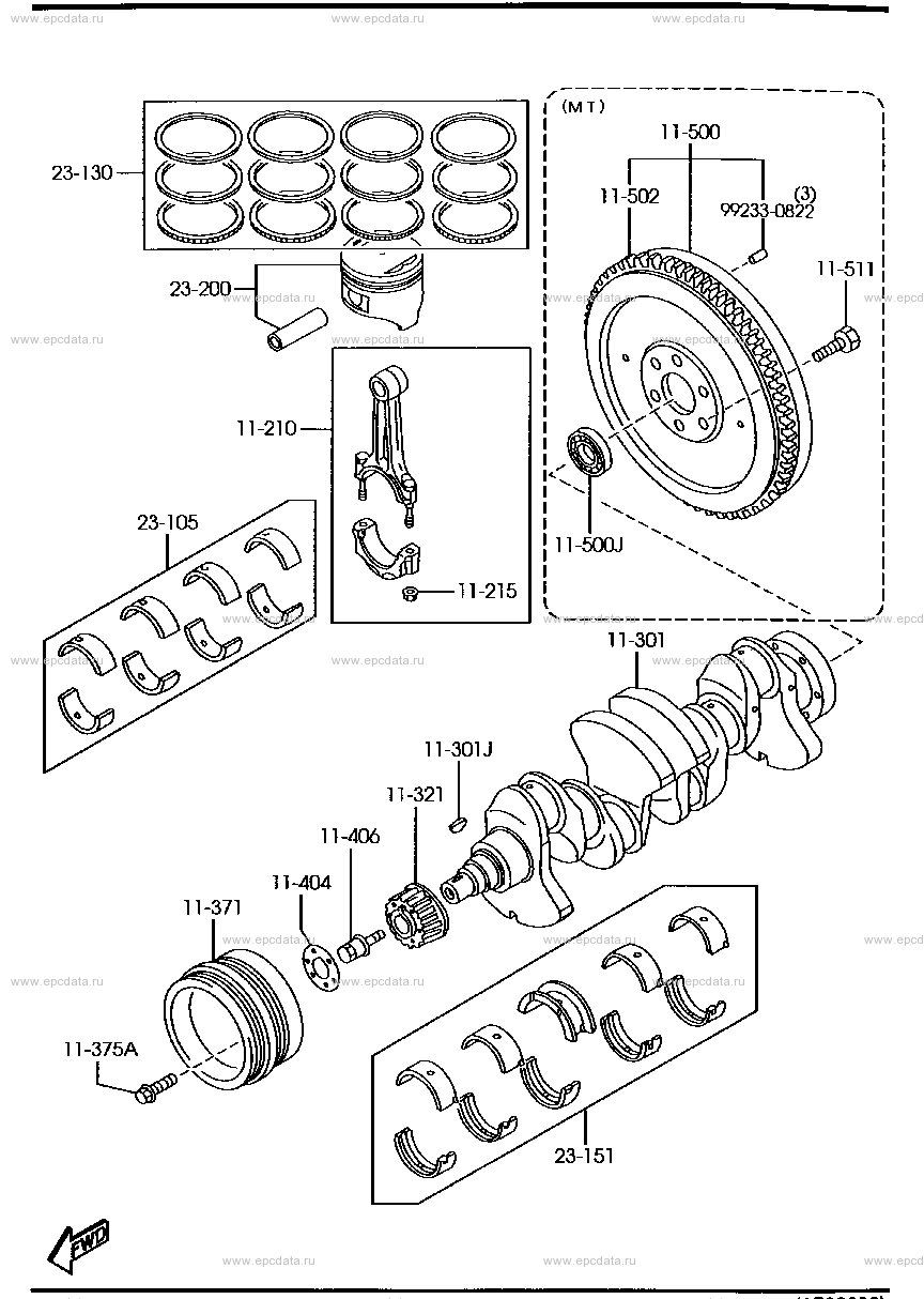 Piston, crankshaft and flywheel for Mazda Bongo SK, 4 generation 06. ...