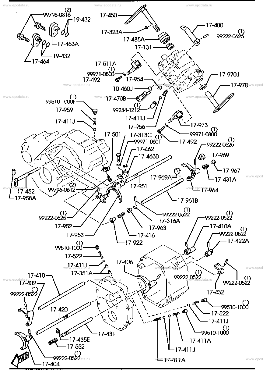 Manual transmission change control system for Mazda Bongo SK, 4 ...