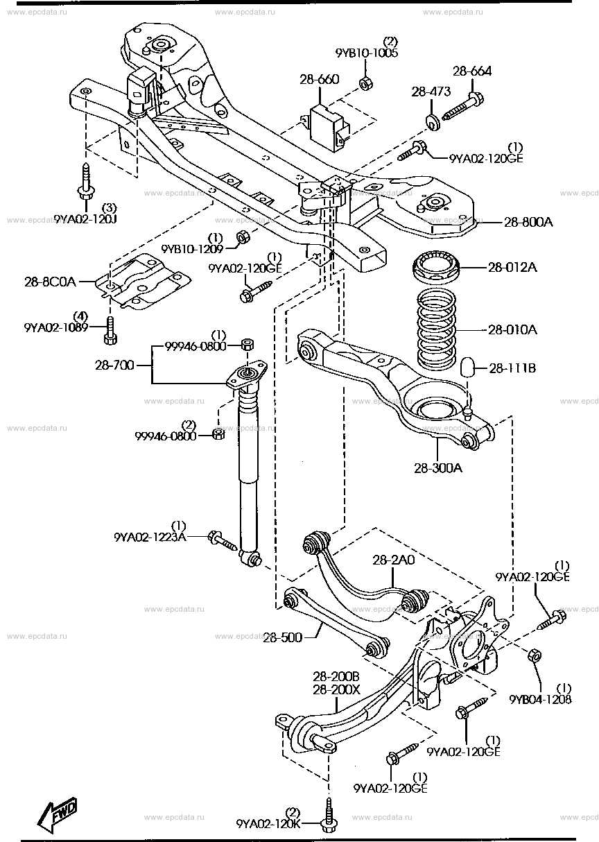 Rear suspension mechanism for Mazda Biante CC, 1 generation 07.2008 ...