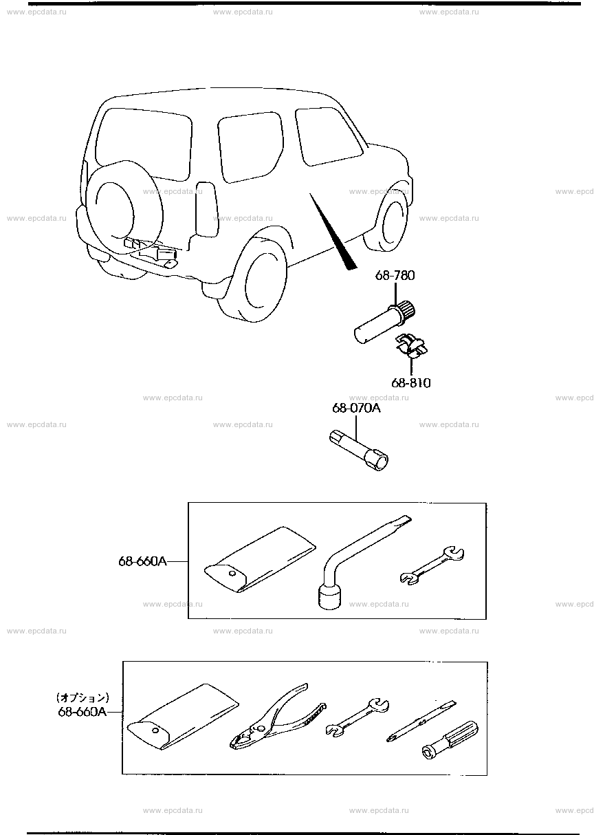 Набор инструментов для Mazda AZ-Offroad JM, 1 поколение, рестайлинг 01.2002  - 03.2014 - Запчасти для Mazda - Каталоги оригинальных запчастей - Амаяма ( Amayama)