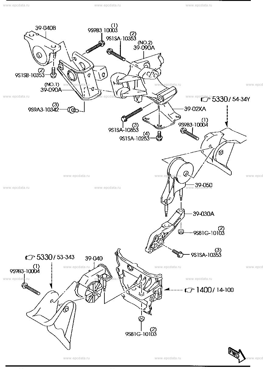 Engine & transmission mounting (2WD)(AT)