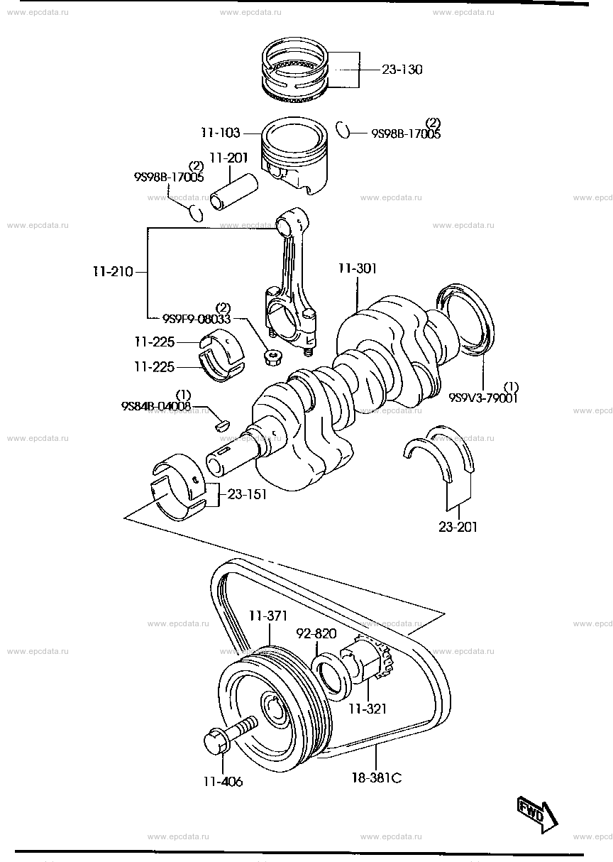 Piston, Crankshaft And Flywheel