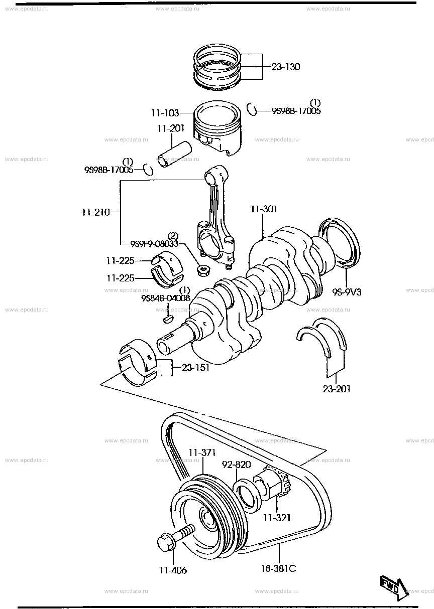 Piston, Crankshaft And Flywheel