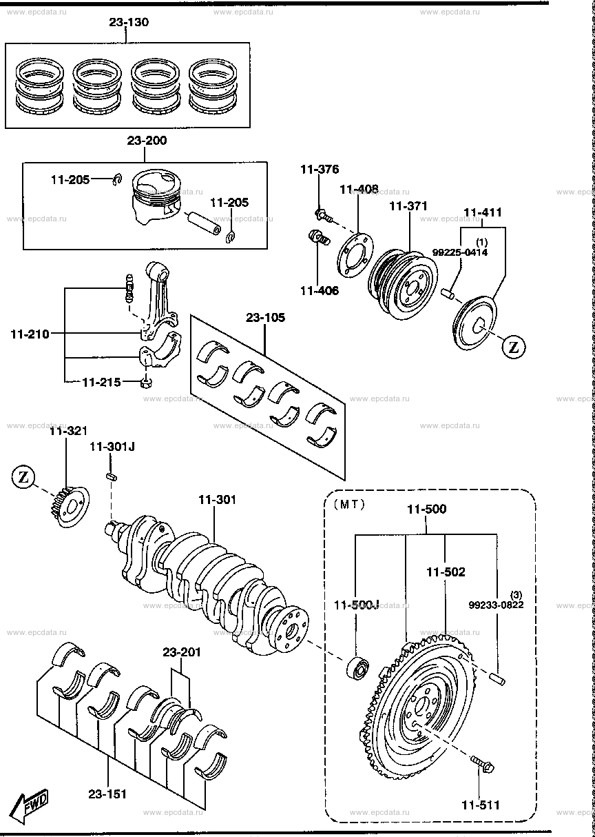 Piston, crankshaft and flywheel (1800CC)