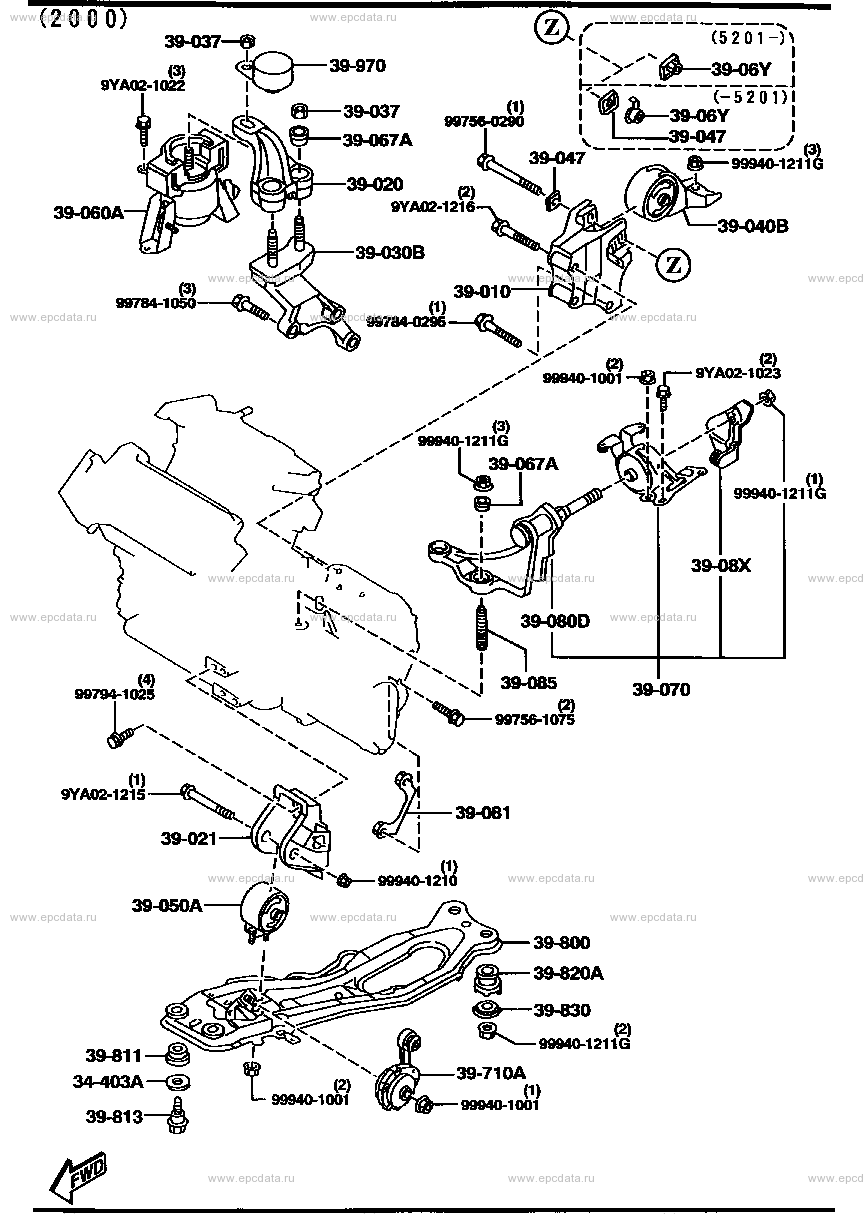 Engine & transmission mounting (MT) (2000)