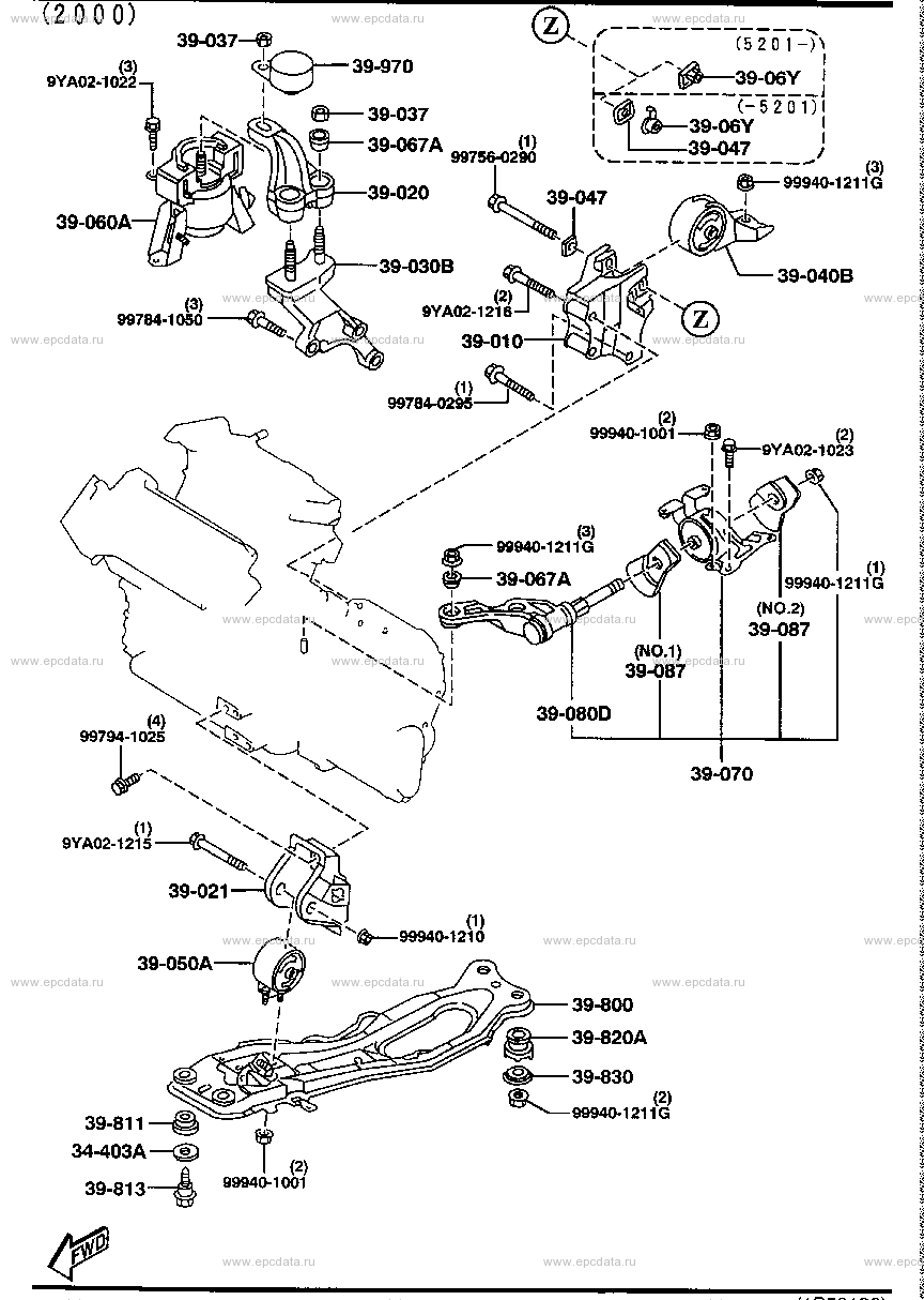 Engine & transmission mounting (AT) (2000)