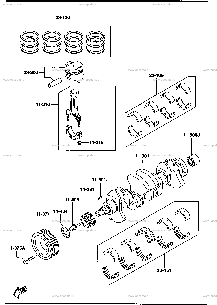 Piston, crankshaft and flywheel (gasoline)(2000CC)