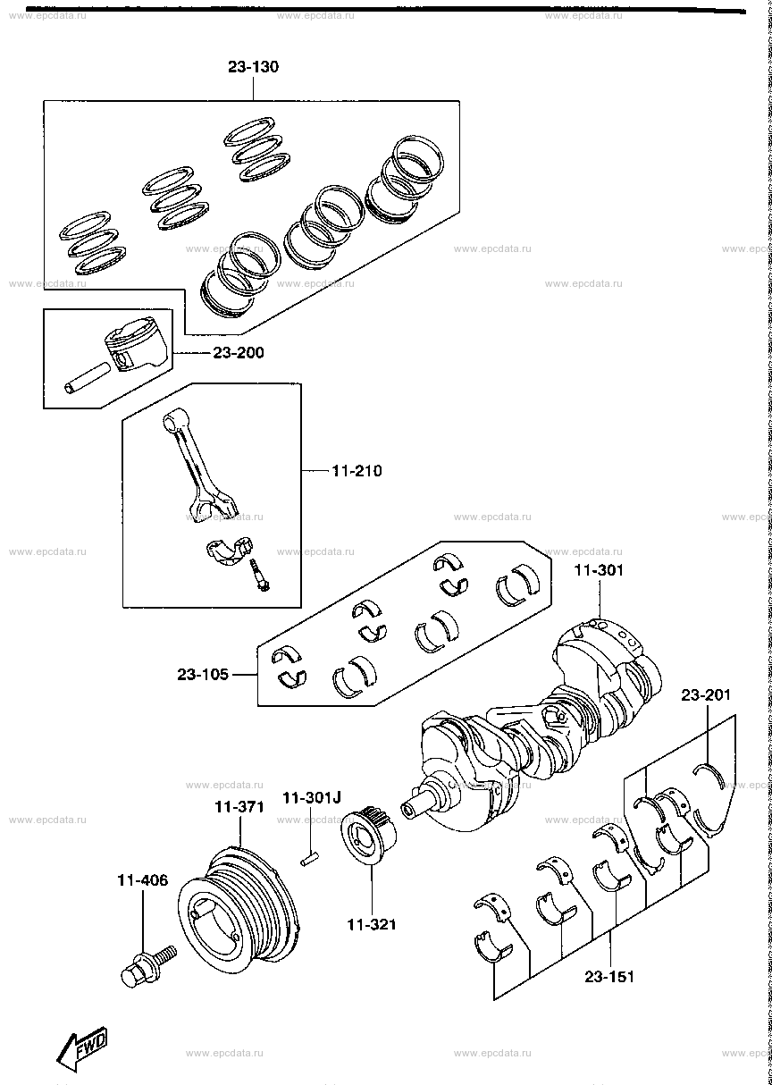 Piston, crankshaft and flywheel (gasoline)(2500CC)