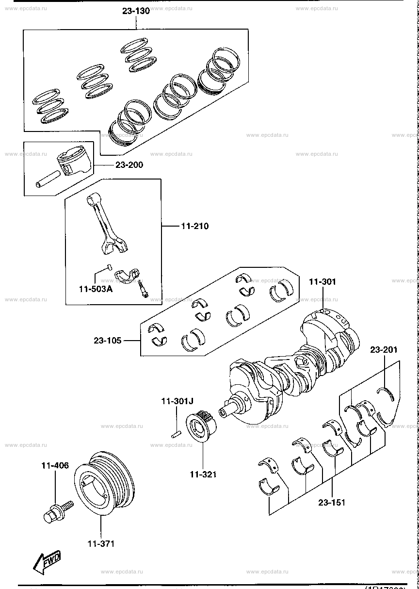 Piston, crankshaft and flywheel (gasoline)(2500CC)