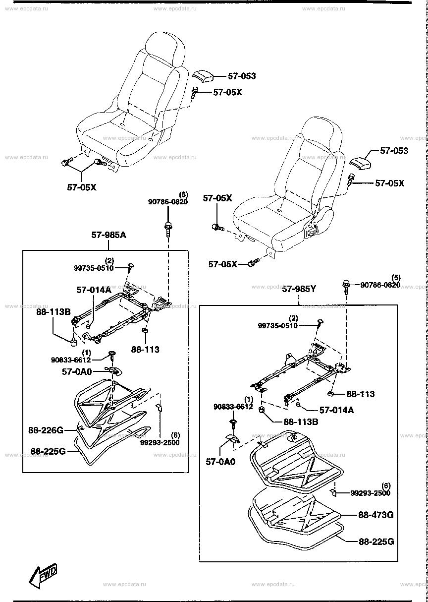 Front seat setting parts