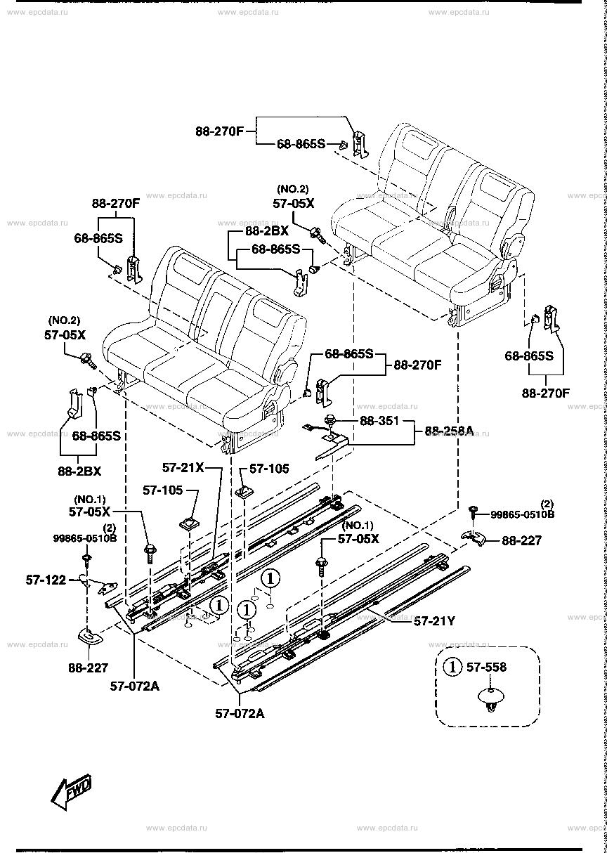 Rear seat rail & setting parts