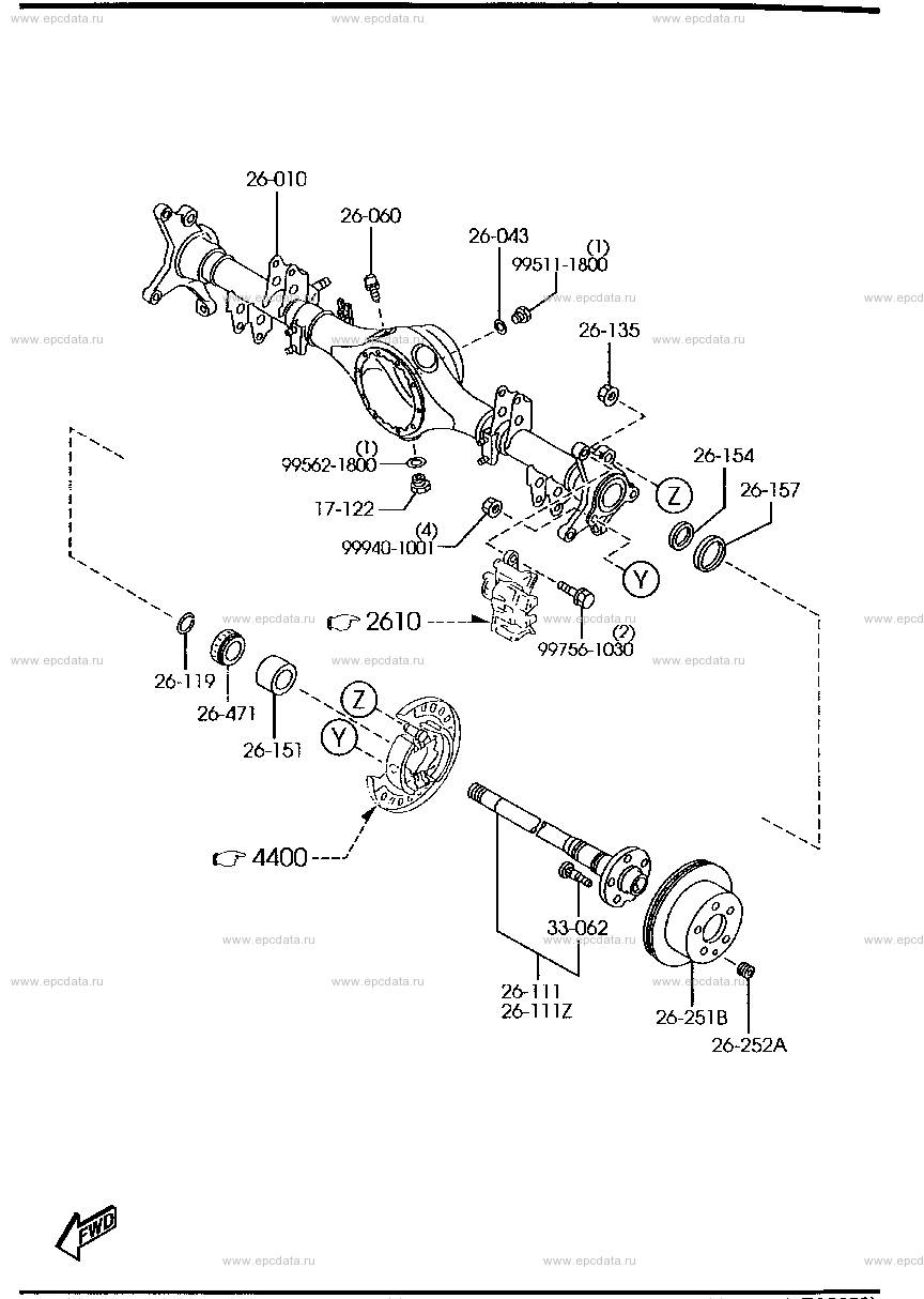 Rear axle for Mazda Bongo Friendee SG, 1 generation, 2 restyling 09. ...