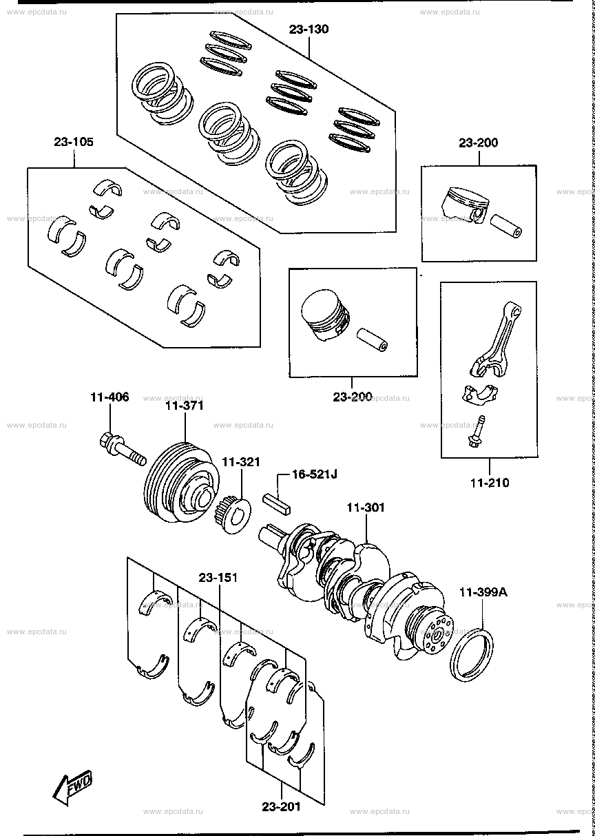 Piston, crankshaft and flywheel (2000CC & 2500CC)