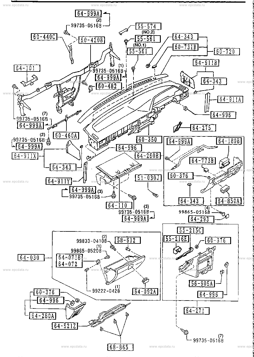 Dashboard, crash pad & glove box for Mazda Familia BG, 7 generation 02. ...