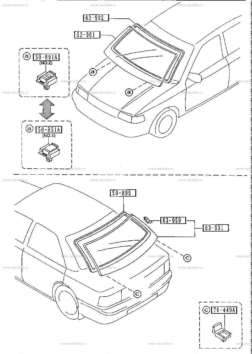 Стекло для Mazda Familia BG, 7 поколение 02.1989 - 12.1990 - Запчасти для  Mazda - Каталоги оригинальных запчастей - Амаяма (Amayama)