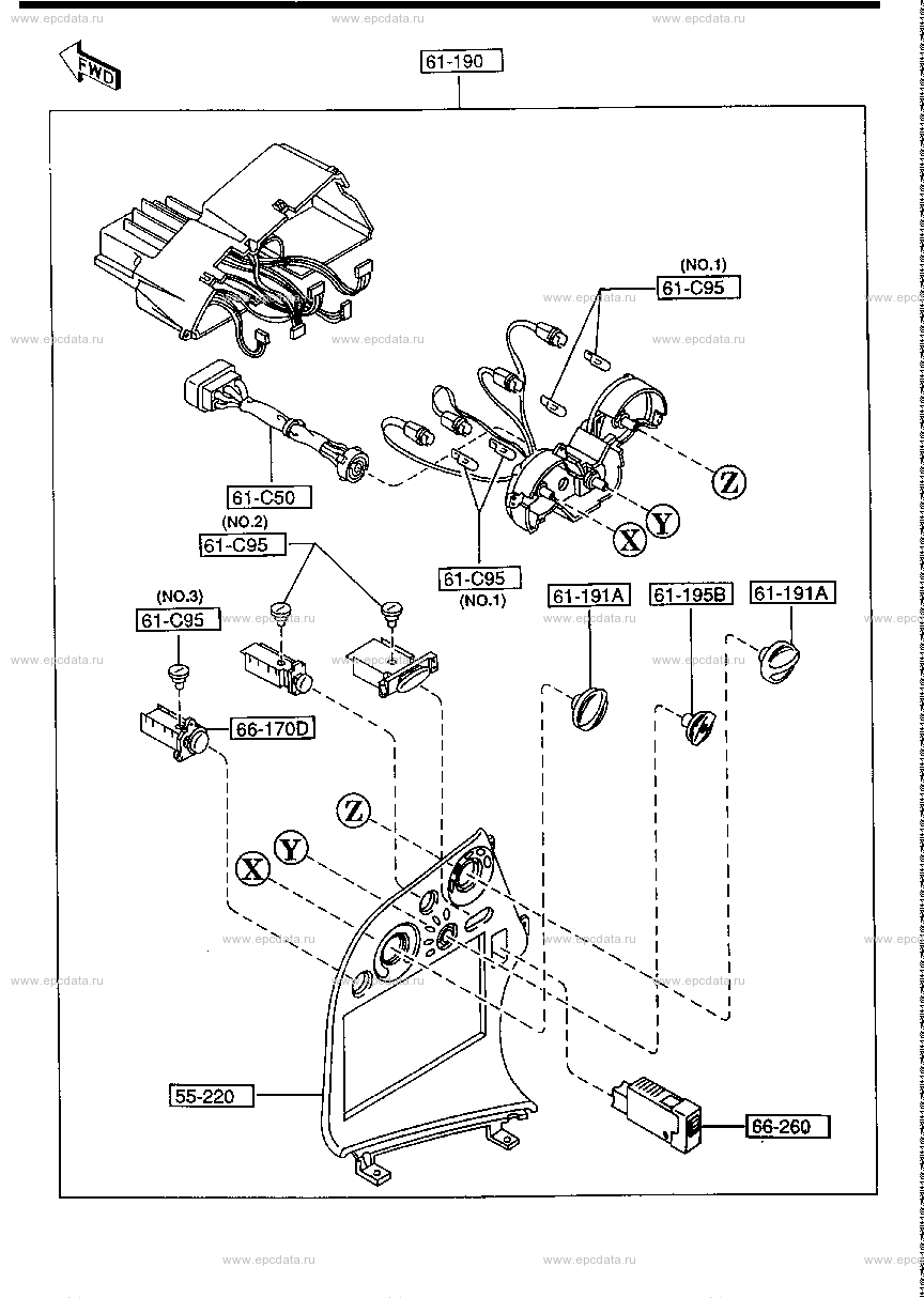 Heater control inner parts (no sunroof)