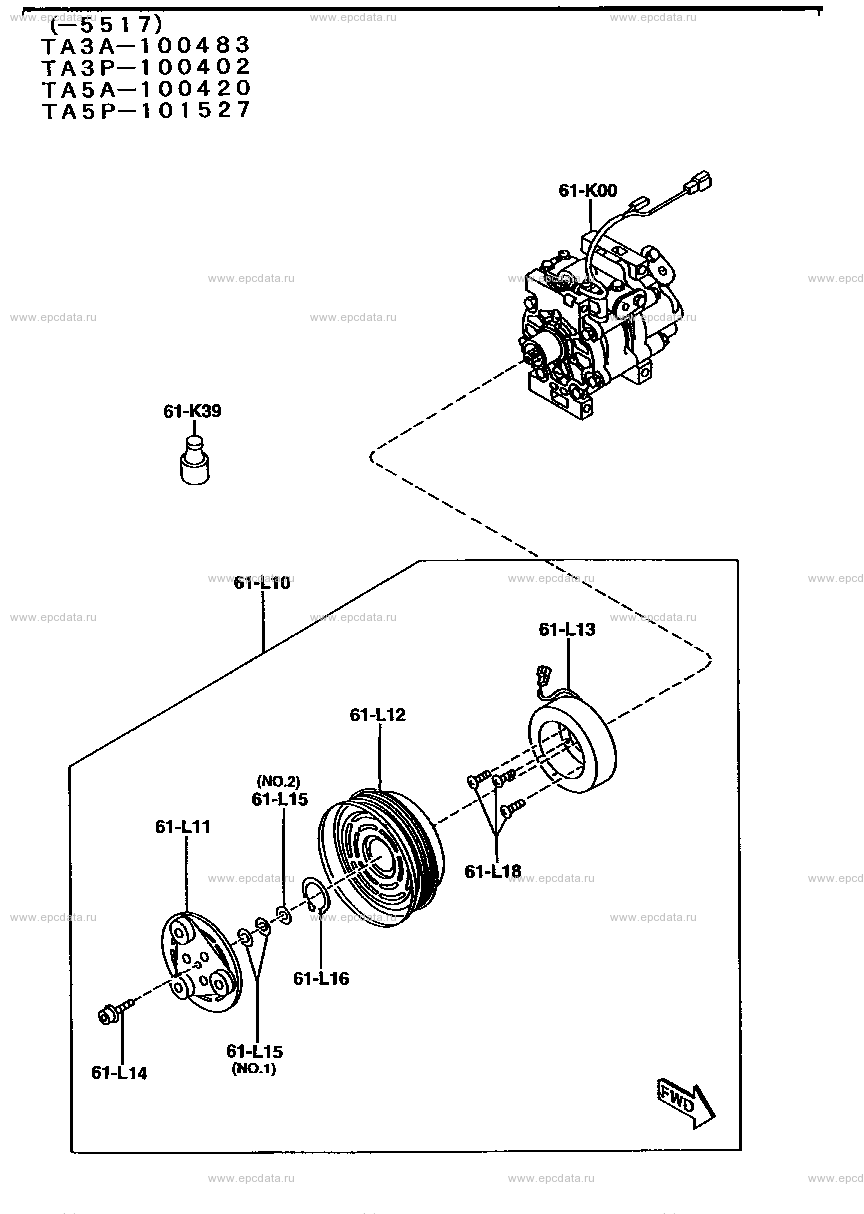 Компоненты компрессора кондиционера воздуха для Mazda Eunos 800 TA, 1  поколение 10.1993 - 06.1997 - Запчасти для Mazda - Каталоги оригинальных  запчастей - Амаяма (Amayama)