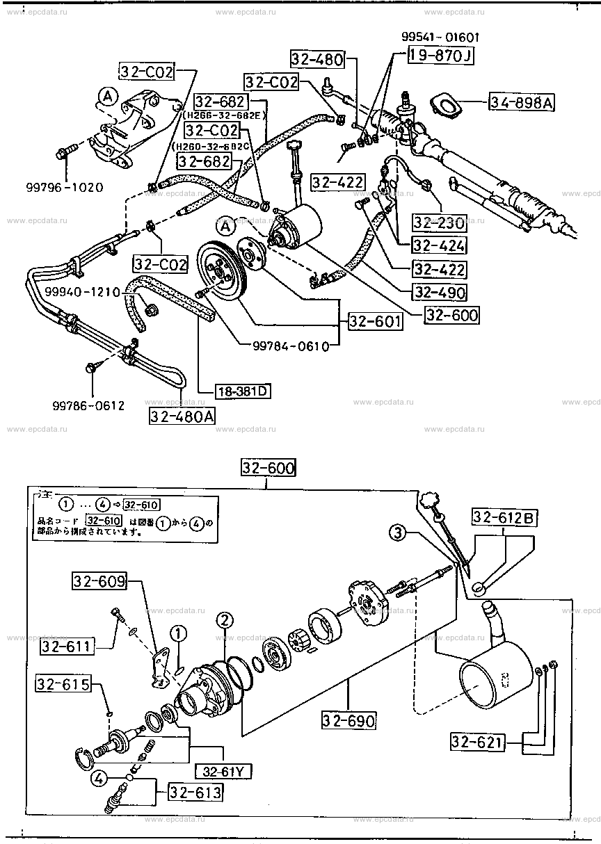 Power steering system (front) (reciprocating)(6-cylinder) (for engine sensor)