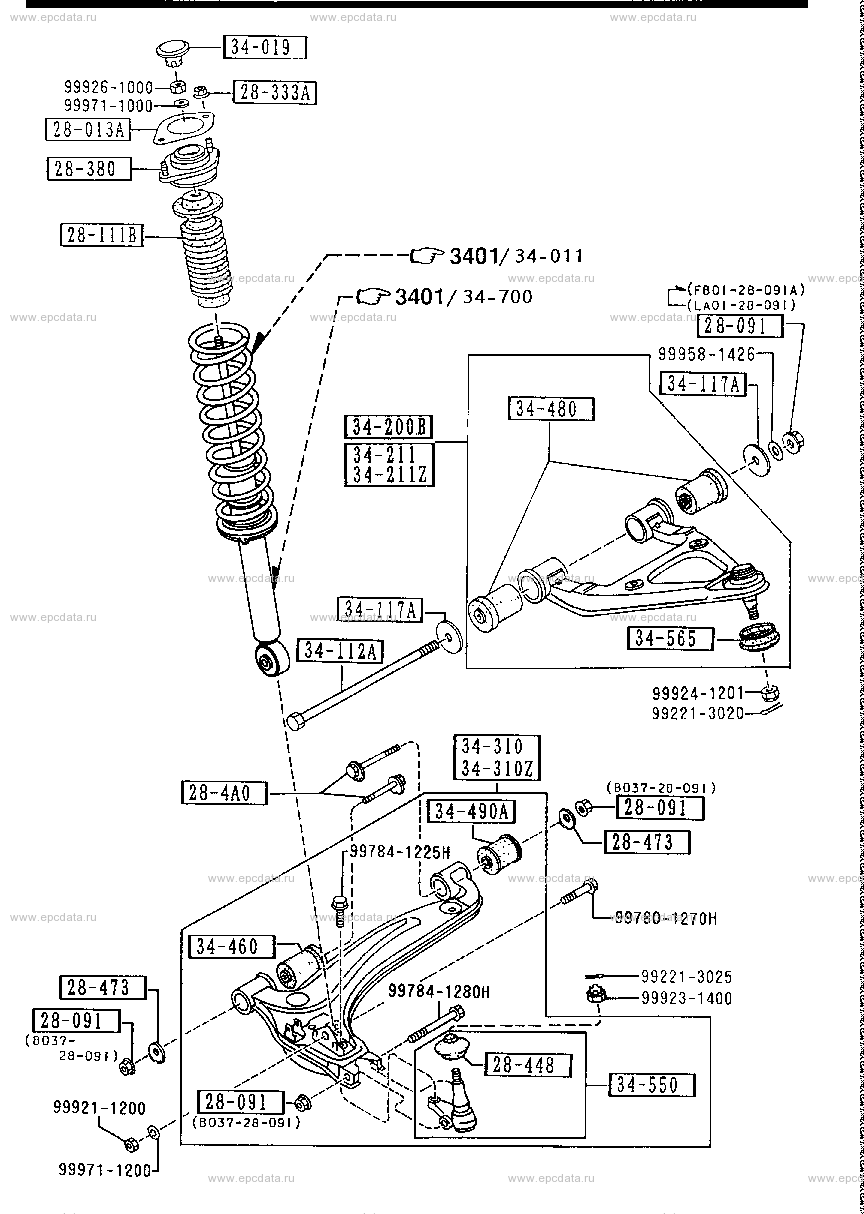 Front suspension mechanism for Mazda Roadster NA, 1 generation 09.1989 ...