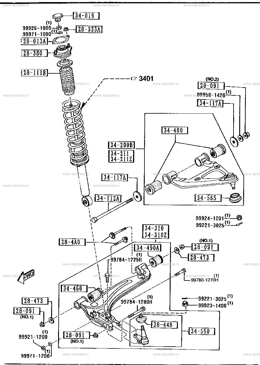 Front suspension mechanism for Mazda Roadster NA, 1 generation 09.1989 ...