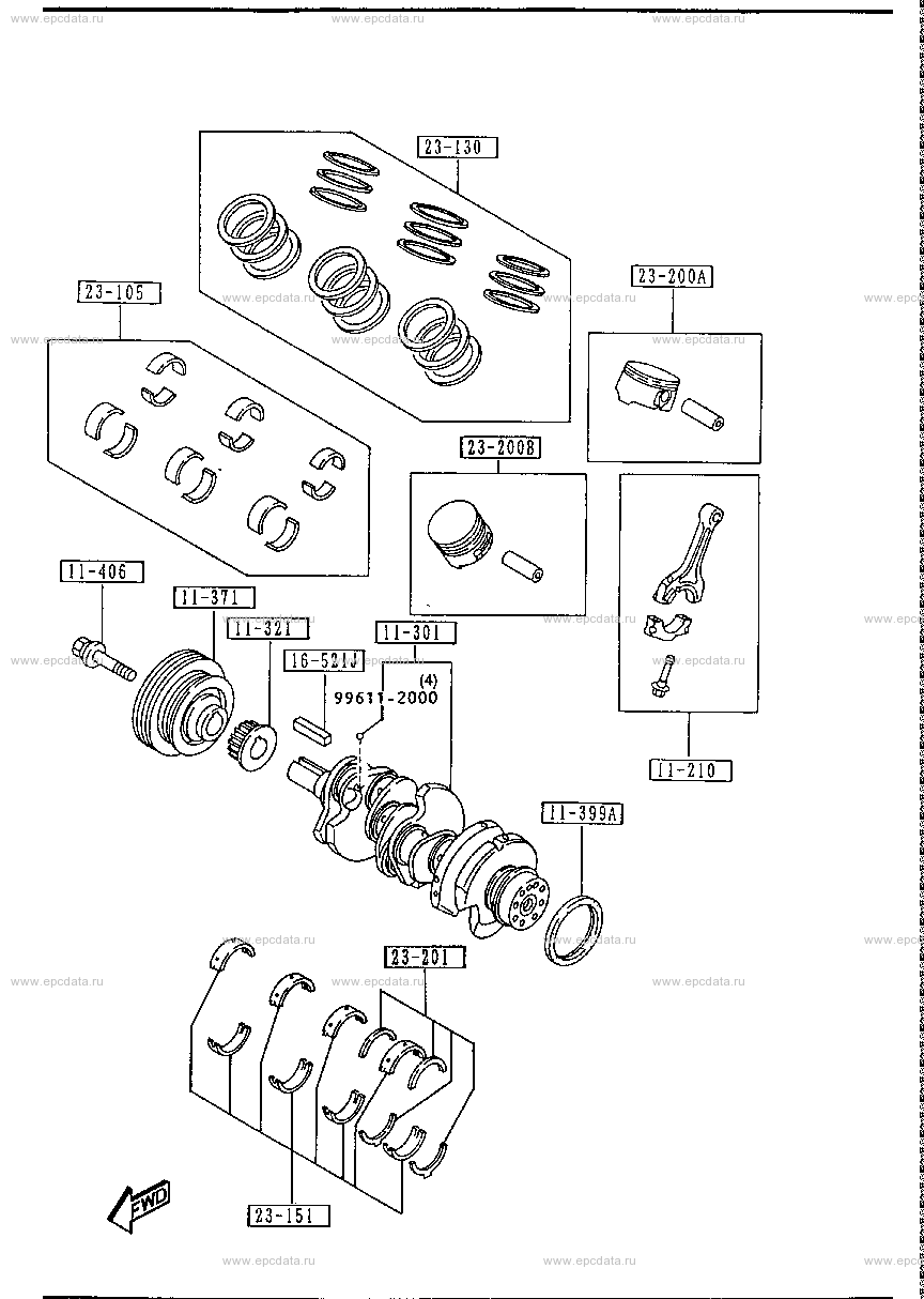 Piston, crankshaft and flywheel (gasoline)(V6-cylinder) (2500CC)