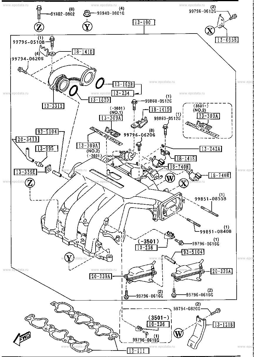 Inlet manifold (gasoline)(V6-cylinder) (2500CC)