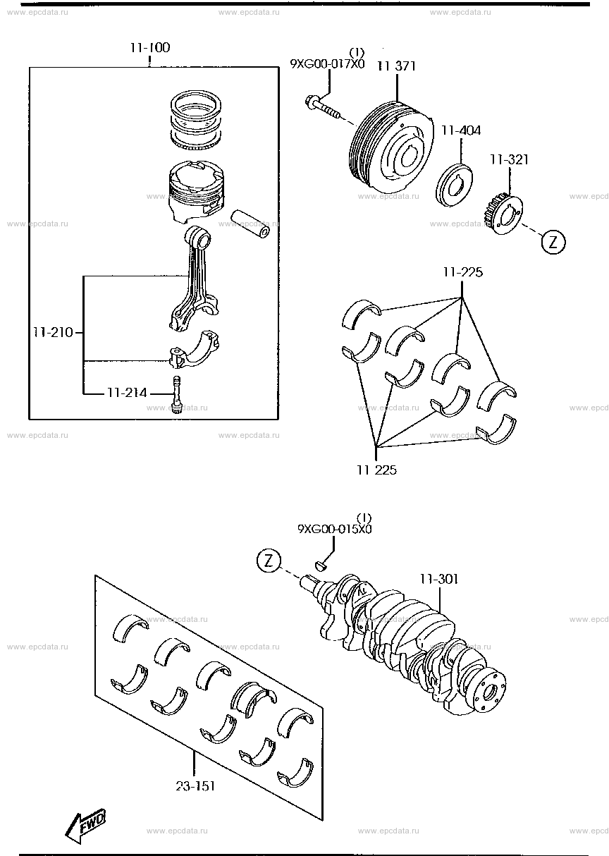 Piston, crankshaft and flywheel (2000CC)