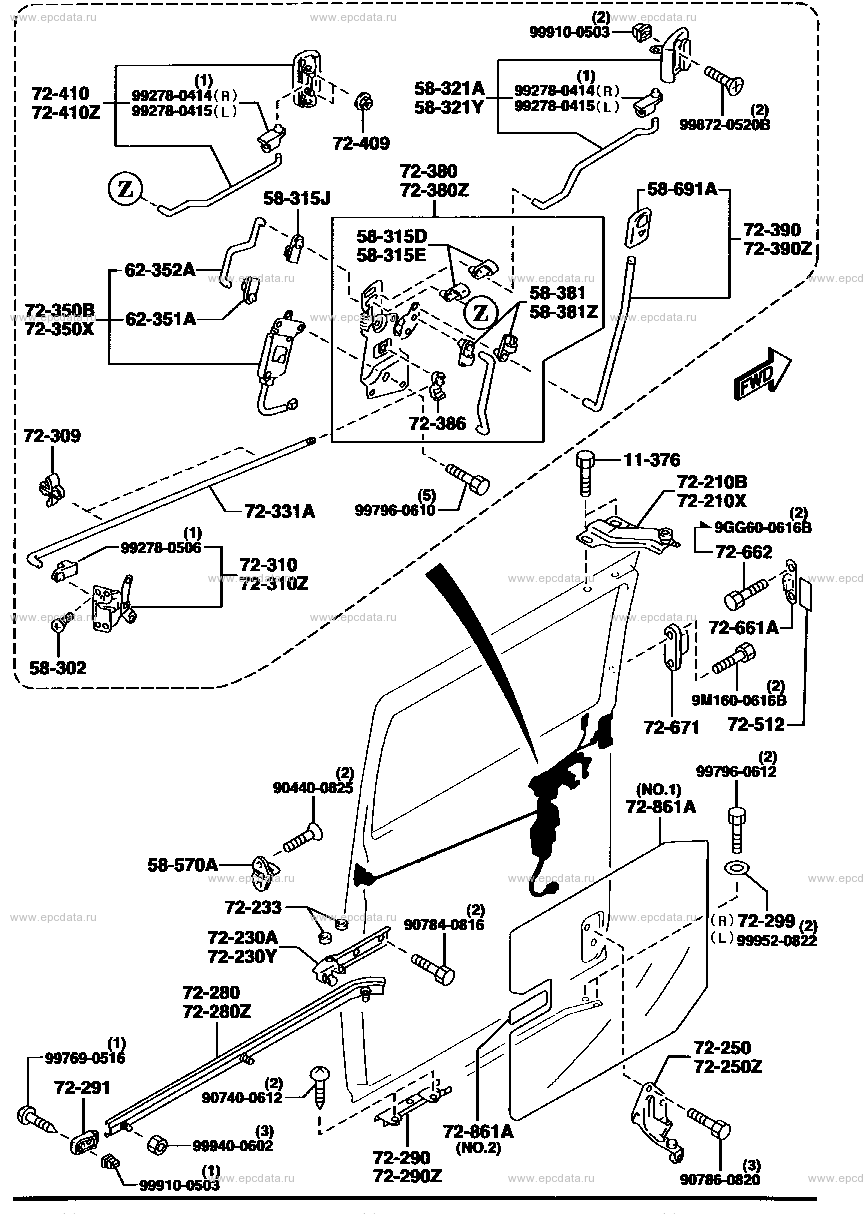 Rear door lock & regulator for Mazda Bongo 3 generation, 2 restyling 10 ...