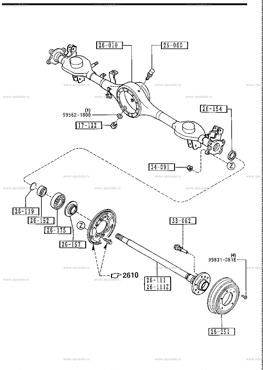 Задняя ось для Mazda MPV LV, 1 поколение 01.1990 - 09.1995 - Запчасти для  Mazda - Каталоги оригинальных запчастей - Амаяма (Amayama)