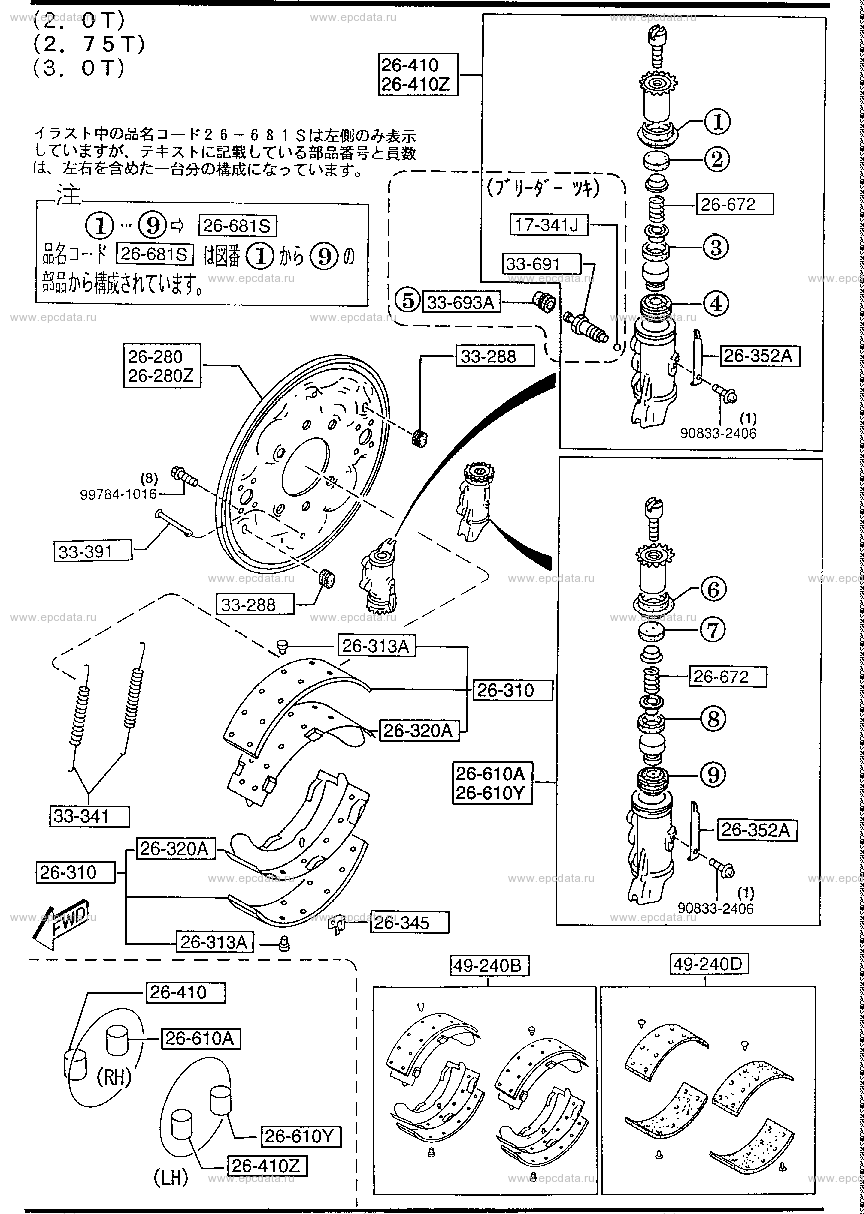 Rear brake mechanism (koushou) (2.0T) (2.75T) (3.0T)