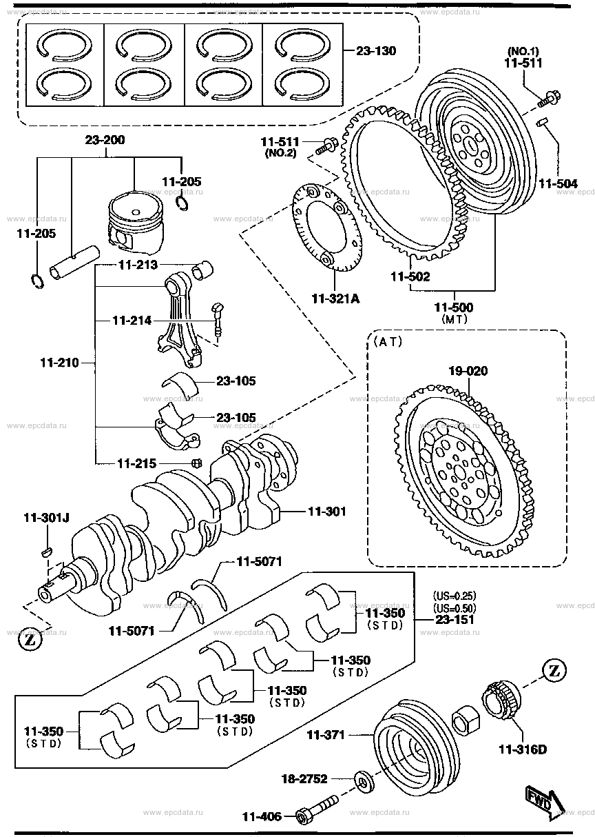 Piston, crankshaft and flywheel (gasoline)(1300CC)