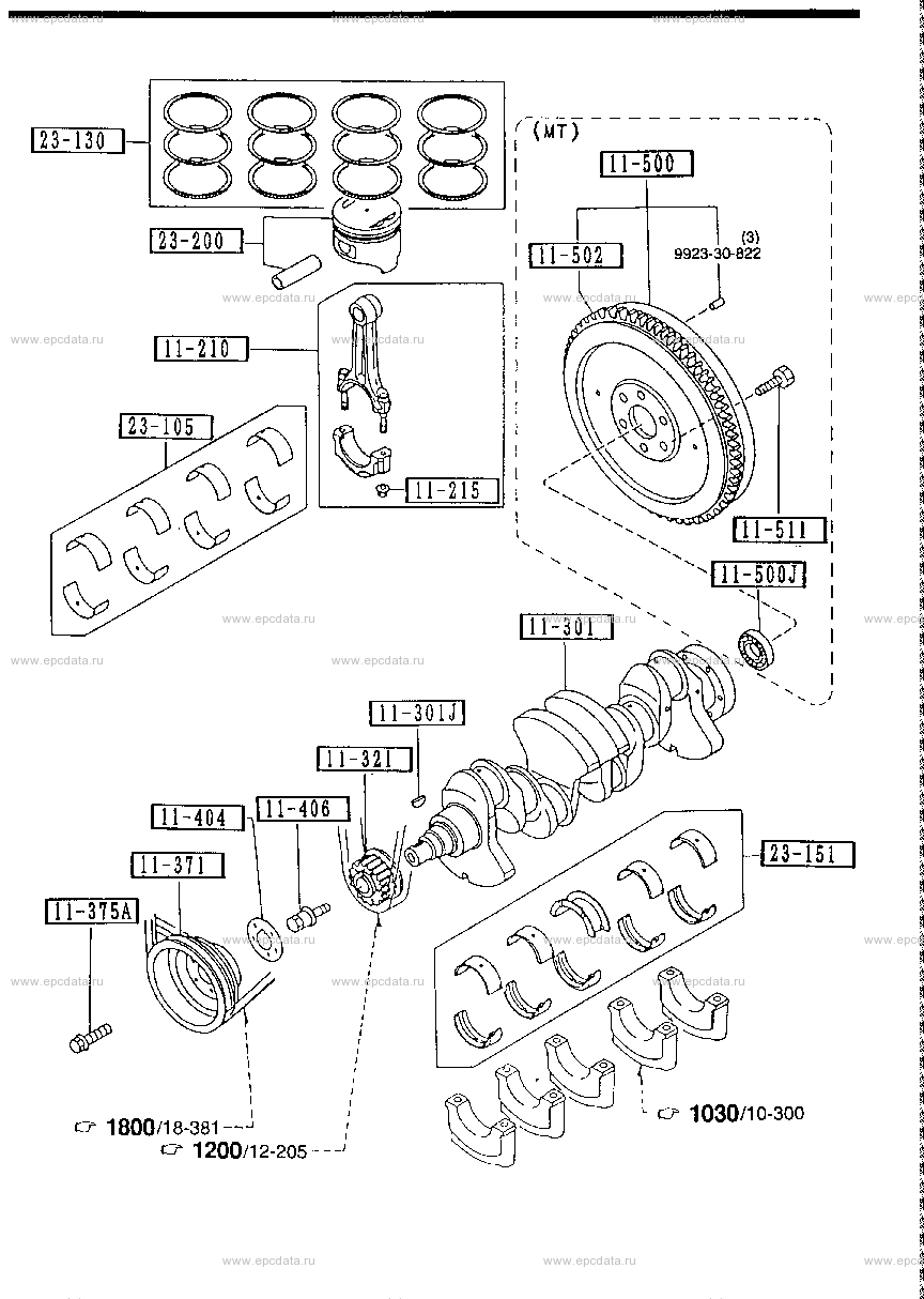 Piston, crankshaft and flywheel for Mazda Bongo Brawny SR, 3 generation ...