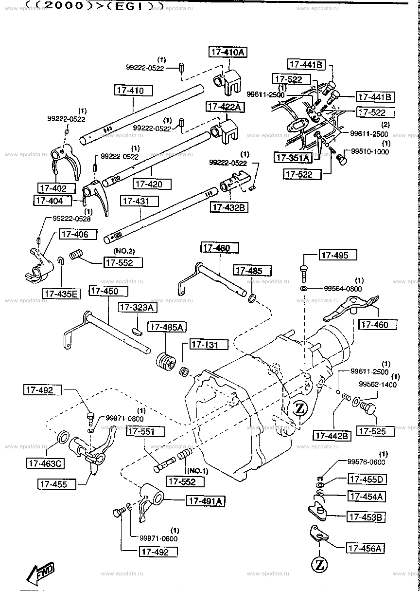 Manual transmission change control system (2WD)(1800CC,2000CC & 2200CC) ((2000)>(EGI))