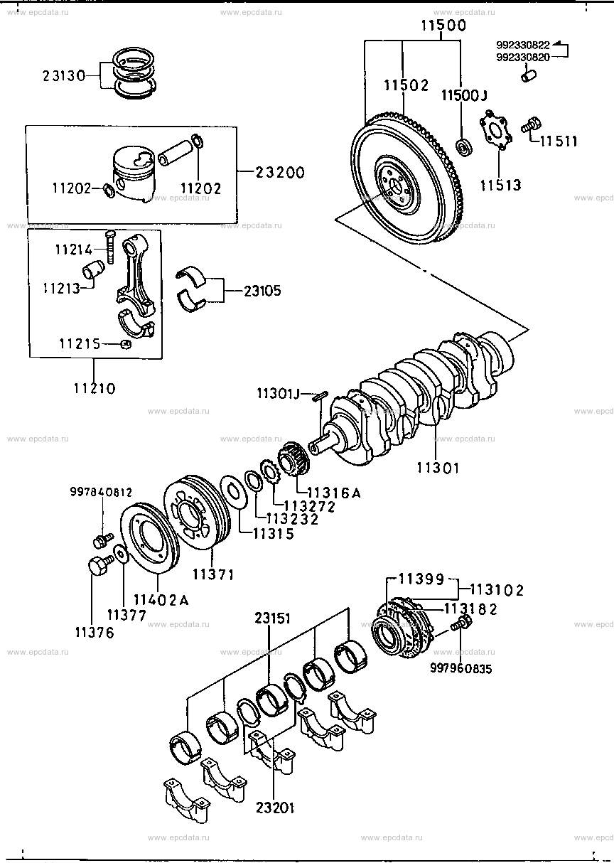 Piston, crankshaft and flywheel (2500CC)